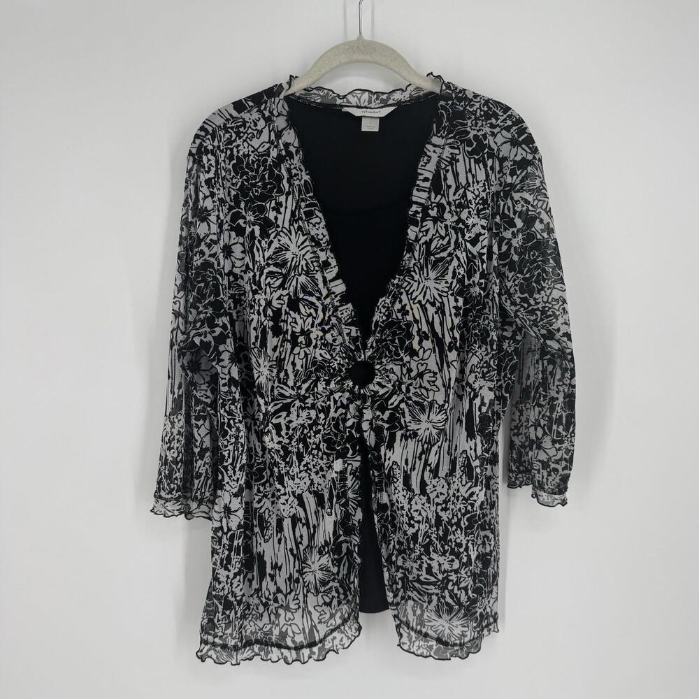 Vintage y2k black white top keyhole lettuce hem cj banks fall business workwear